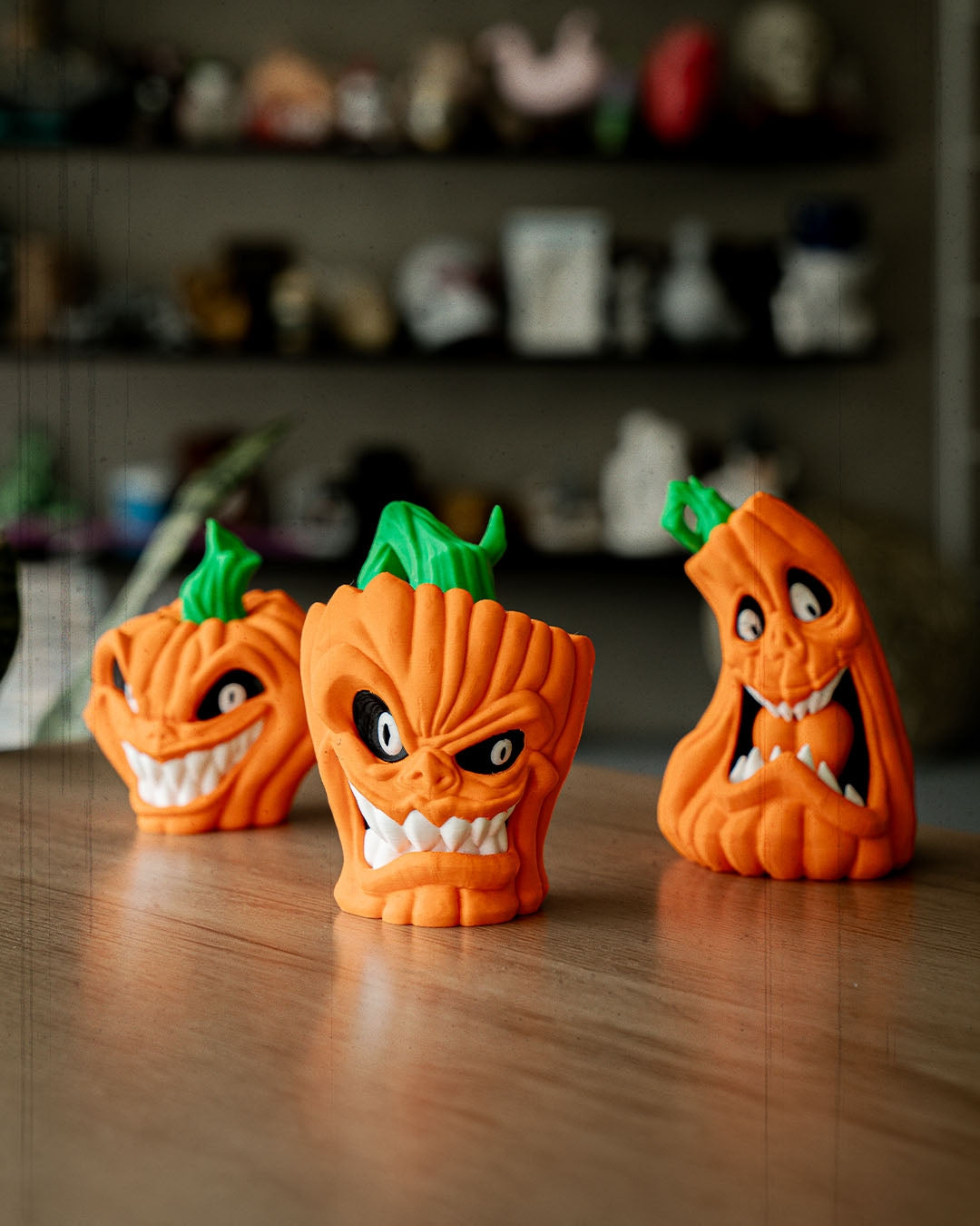 Evil Pumpkin Figurines – 3 Styles Creepy Jack O’ Lanterns | Halloween Pumpkin Decor | 3D Printed Spooky Pumpkins (4.5 Inches)