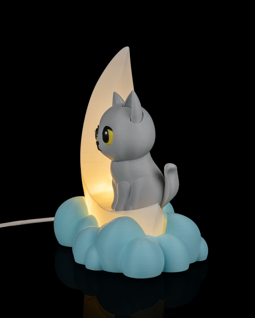 Moonlight Kitty Night Light Cat on Crescent Moon LED Lamp