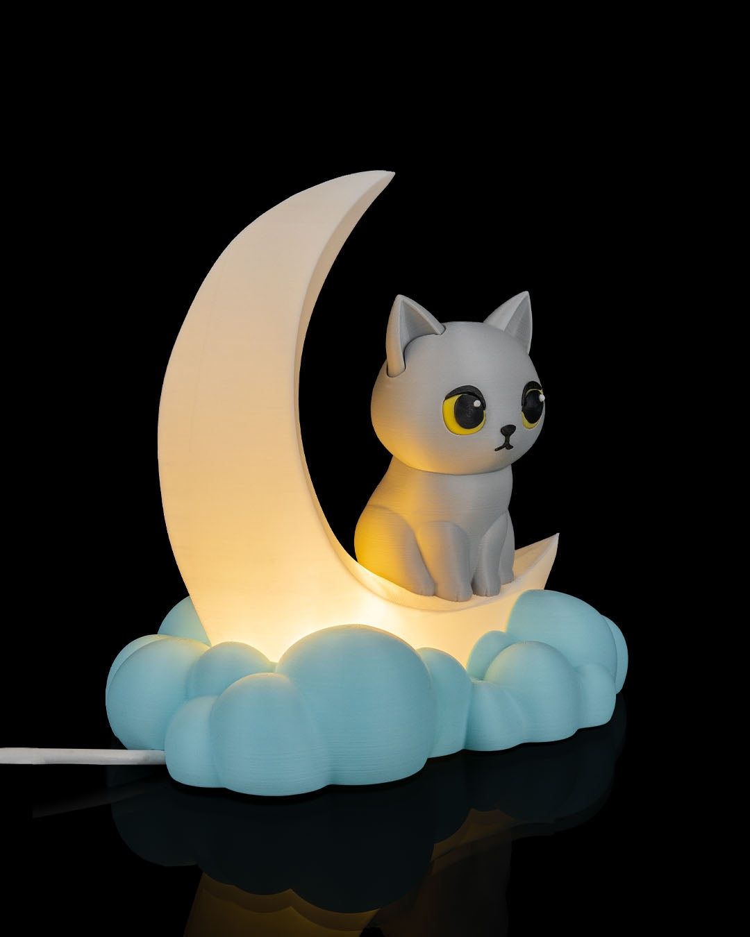 Moonlight Kitty Night Light Cat on Crescent Moon LED Lamp
