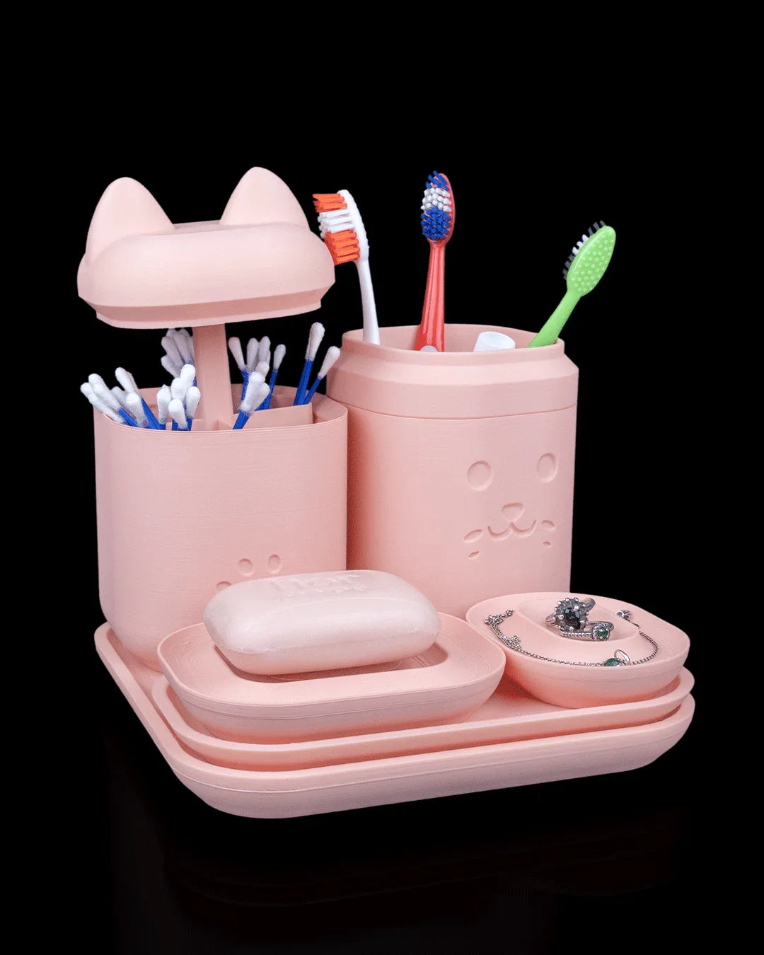 Clean Kitty – Complete Bath Organizer Set with Purrfect Charm - Fusion Layer 3D