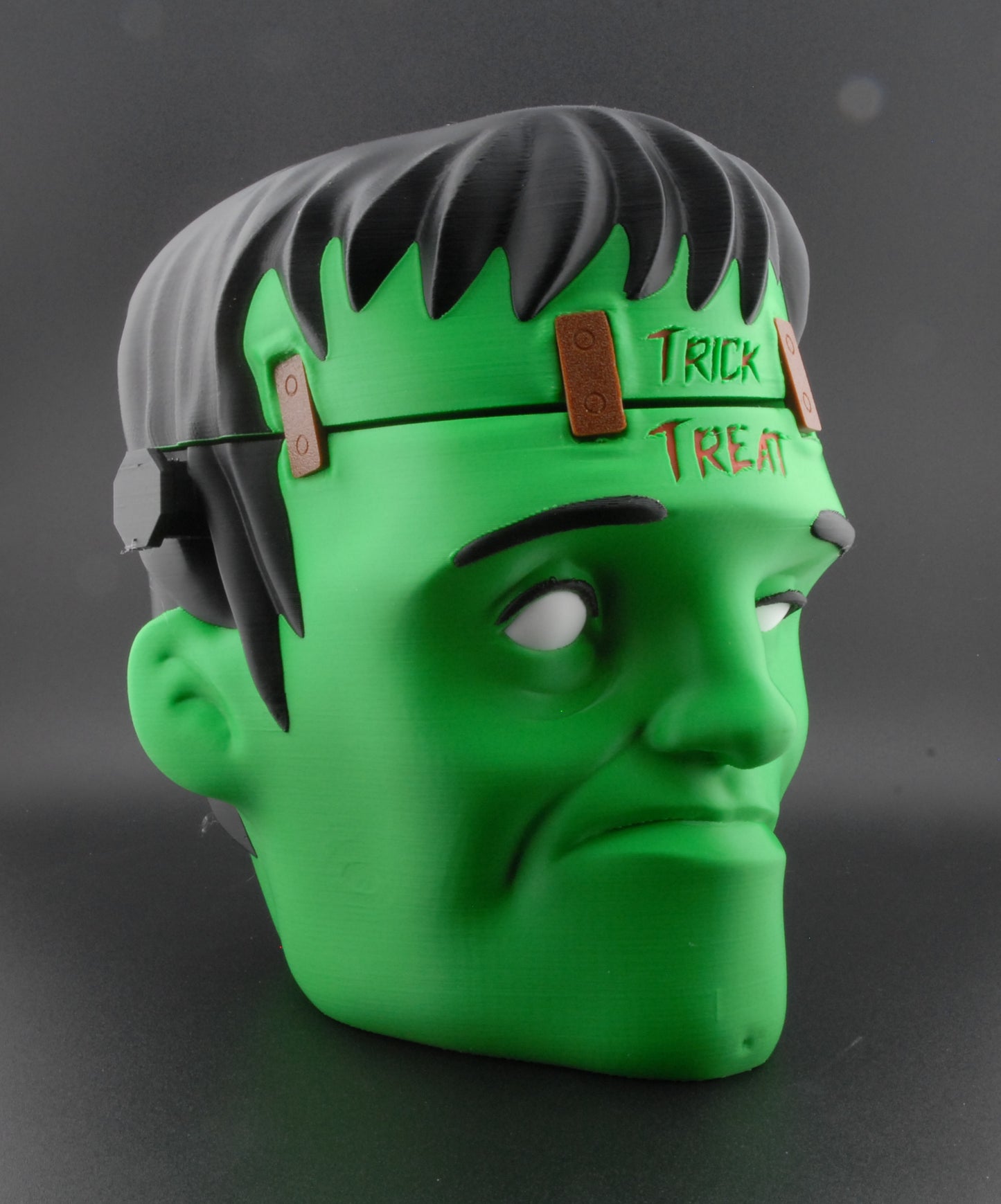 Frankenstein Trick-or-Treat Candy Bucket – 3D Printed Halloween Candy Holder | Monster Head Candy Container with Hinged Lid