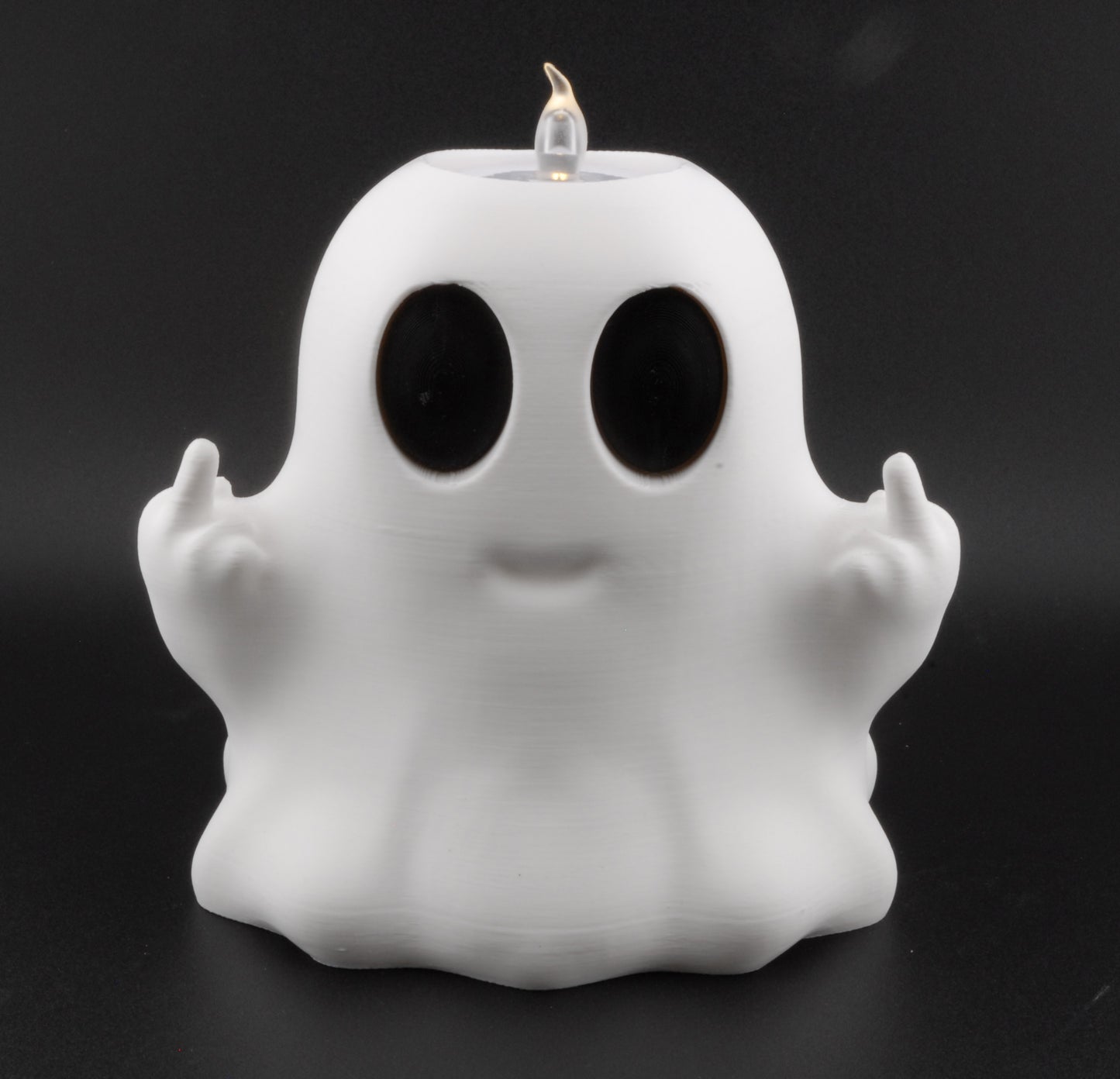 Funny Ghost Candle Holder – 3D Printed Halloween Decor with Dual LED Candles | Spooky Middle Finger Ghost Light (4.5")