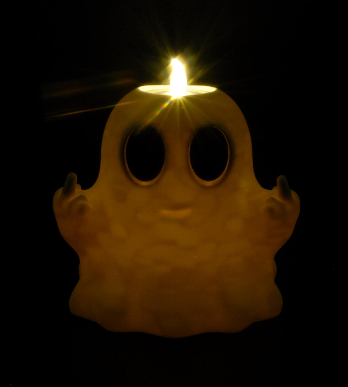 Funny Ghost Candle Holder – 3D Printed Halloween Decor with Dual LED Candles | Spooky Middle Finger Ghost Light (4.5")