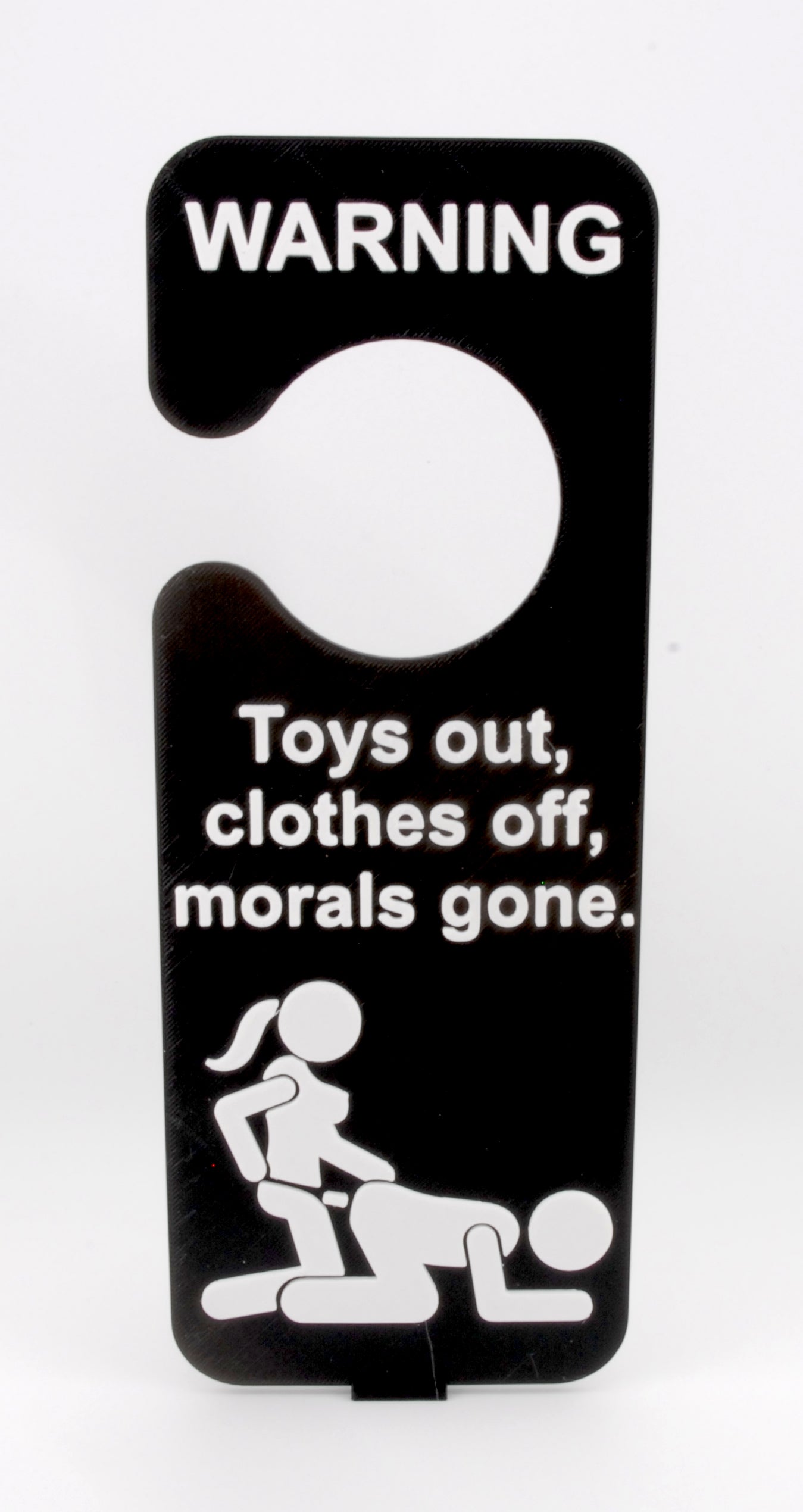 Funny Adult Door Hanger – “Toys Out, Clothes Off, Morals Gone” Naughty Bedroom Humor Sign | Sexy Gag Gift