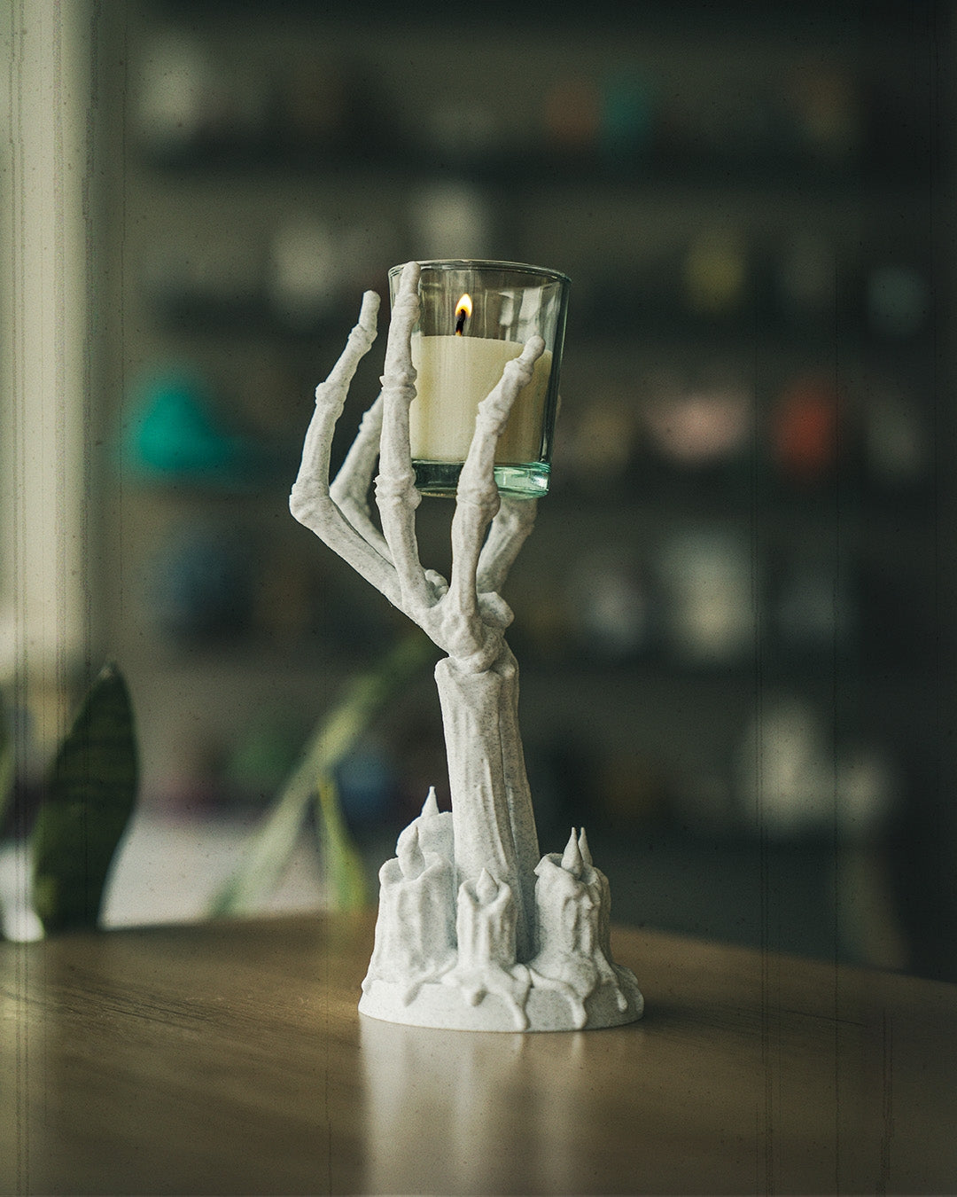 Skeleton Hand Candle Holder – Gothic Halloween Decor | Creepy Skeleton Hand with Candle Stand | 3D Printed Haunted House Prop