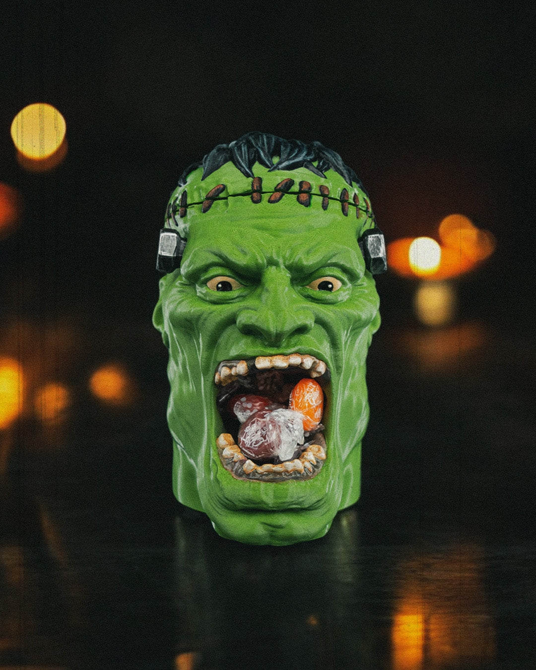 Frankenstein Candy Holder – Creepy Monster Head Bowl | Halloween Candy Dish | 3D Printed Horror Party Table Decor