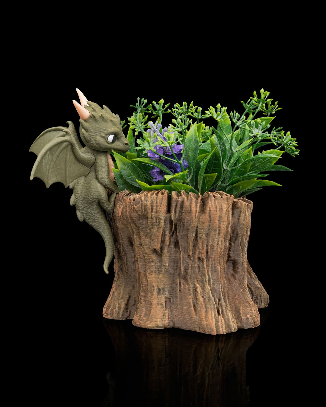 Garden Scout Baby Dragon Planter – 16.5cm Fantasy Tree Stump Pot | 3D Printed Whimsical Home & Garden Décor