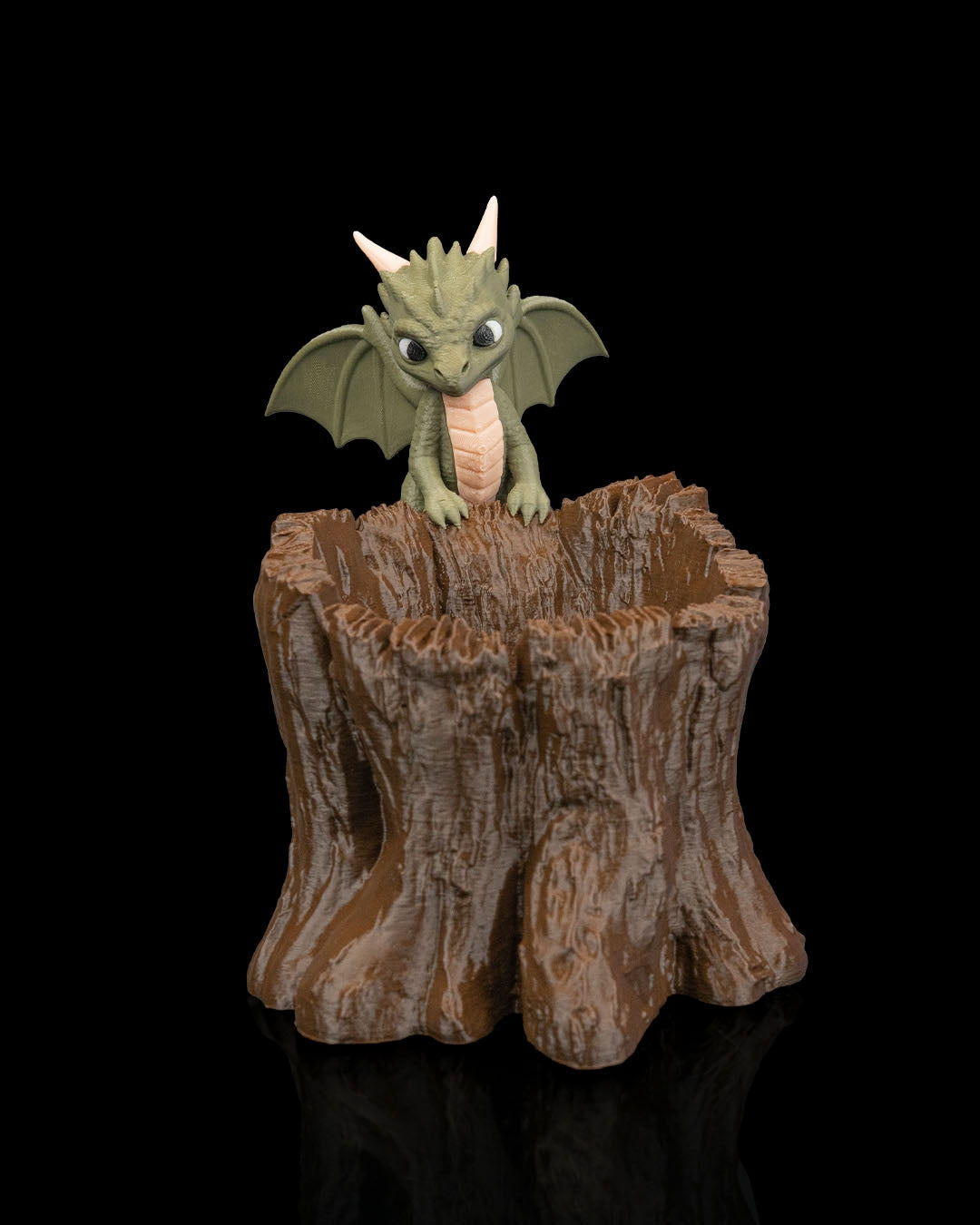 Garden Scout Baby Dragon Planter – 16.5cm Fantasy Tree Stump Pot | 3D Printed Whimsical Home & Garden Décor