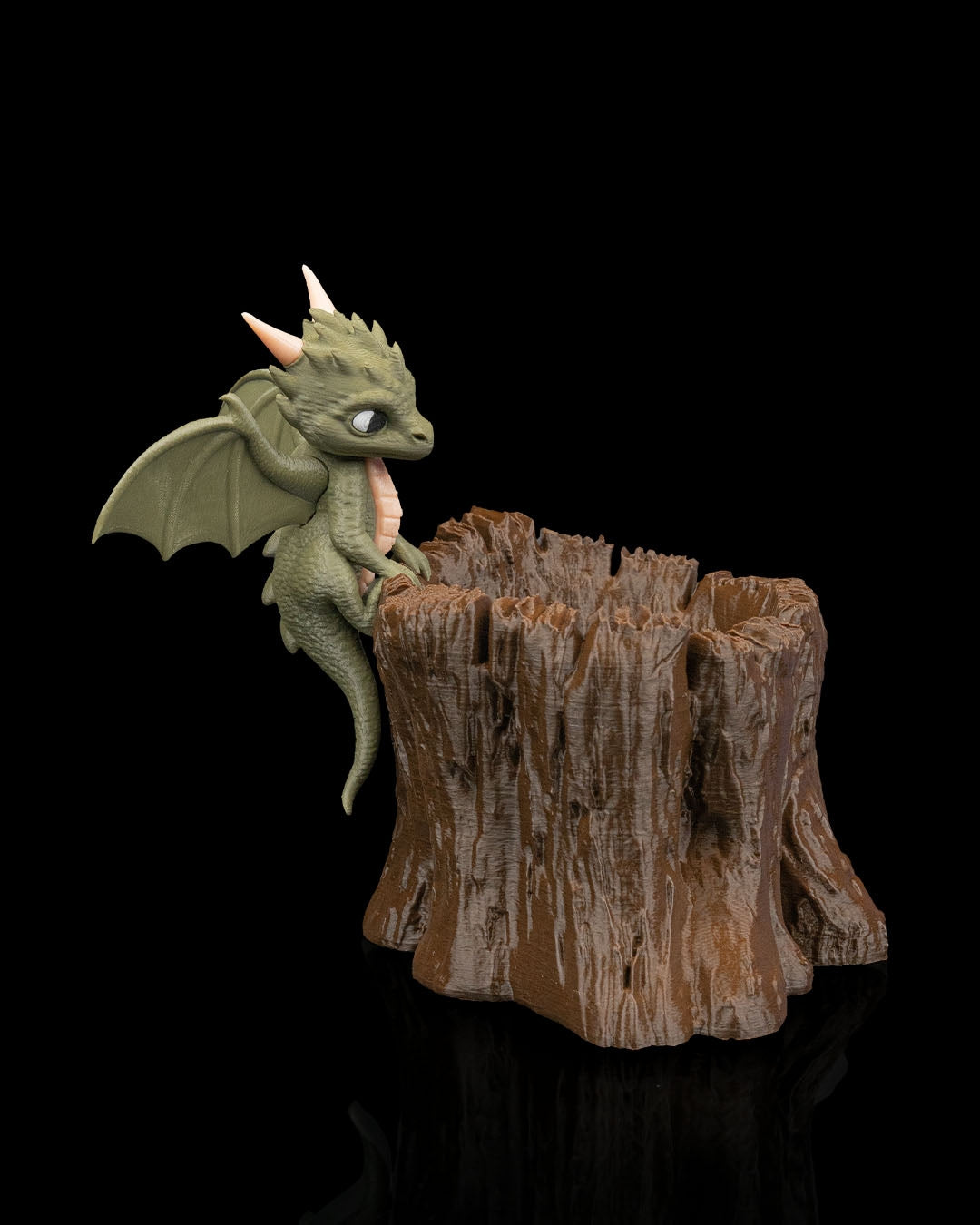 Garden Scout Baby Dragon Planter – 16.5cm Fantasy Tree Stump Pot | 3D Printed Whimsical Home & Garden Décor