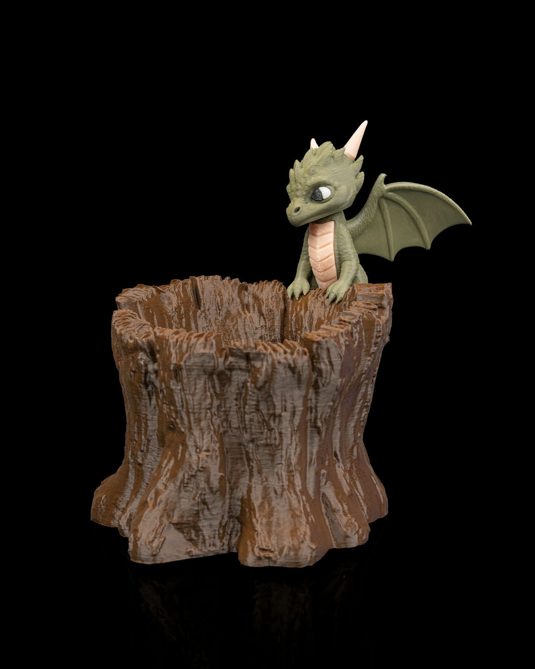 Garden Scout Baby Dragon Planter – 16.5cm Fantasy Tree Stump Pot | 3D Printed Whimsical Home & Garden Décor