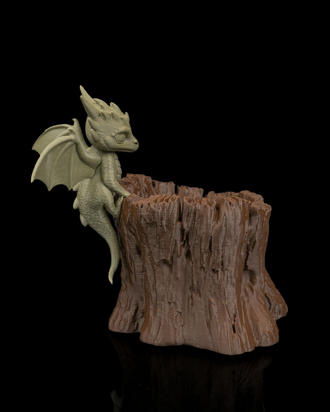 Garden Scout Baby Dragon Planter – 16.5cm Fantasy Tree Stump Pot | 3D Printed Whimsical Home & Garden Décor