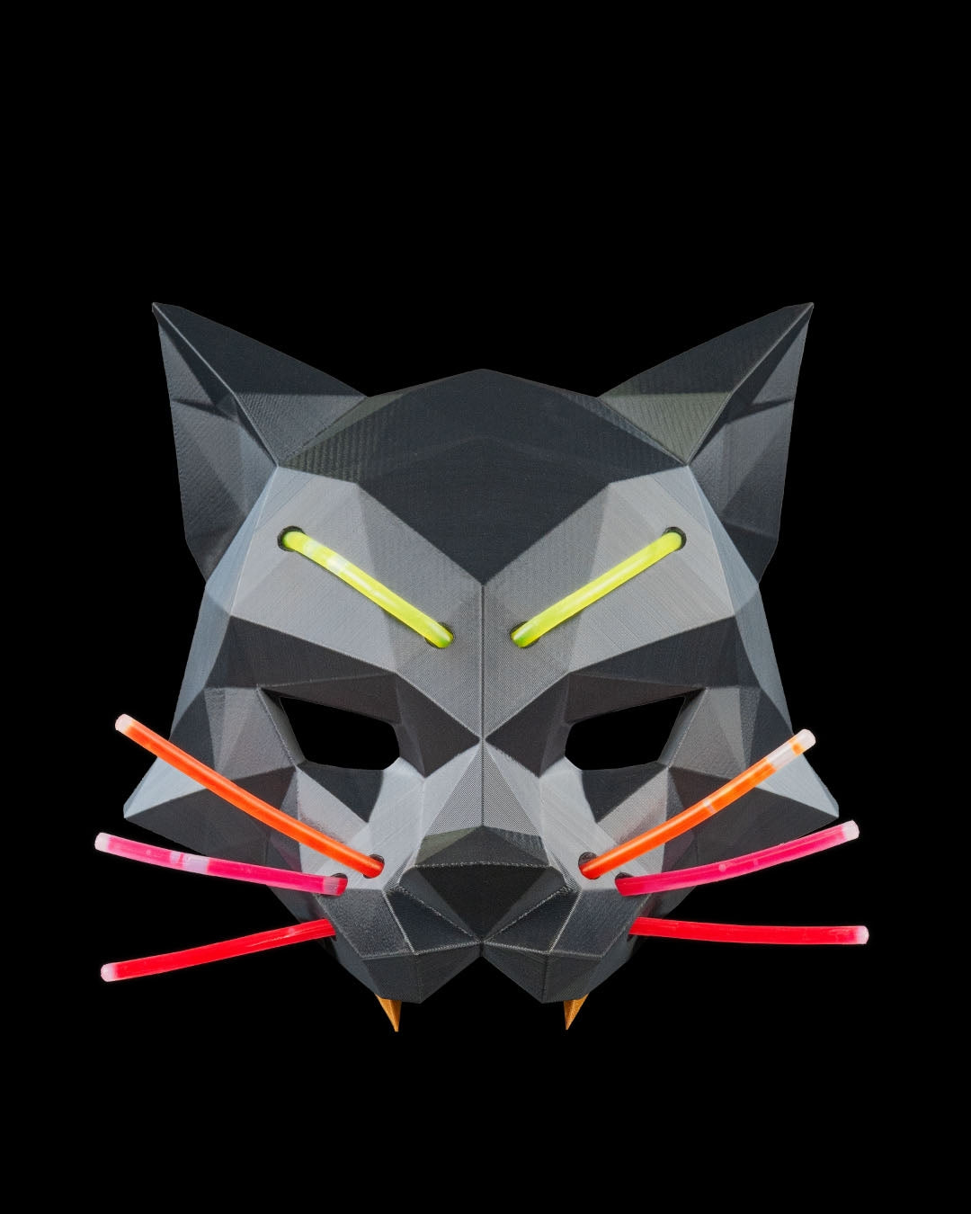 Hexa Cat Mask – Masquerade Macabre Collection | 3D Printed Geometric Cat Halloween Cosplay Mask with Glow Sticks in 3 Sizes