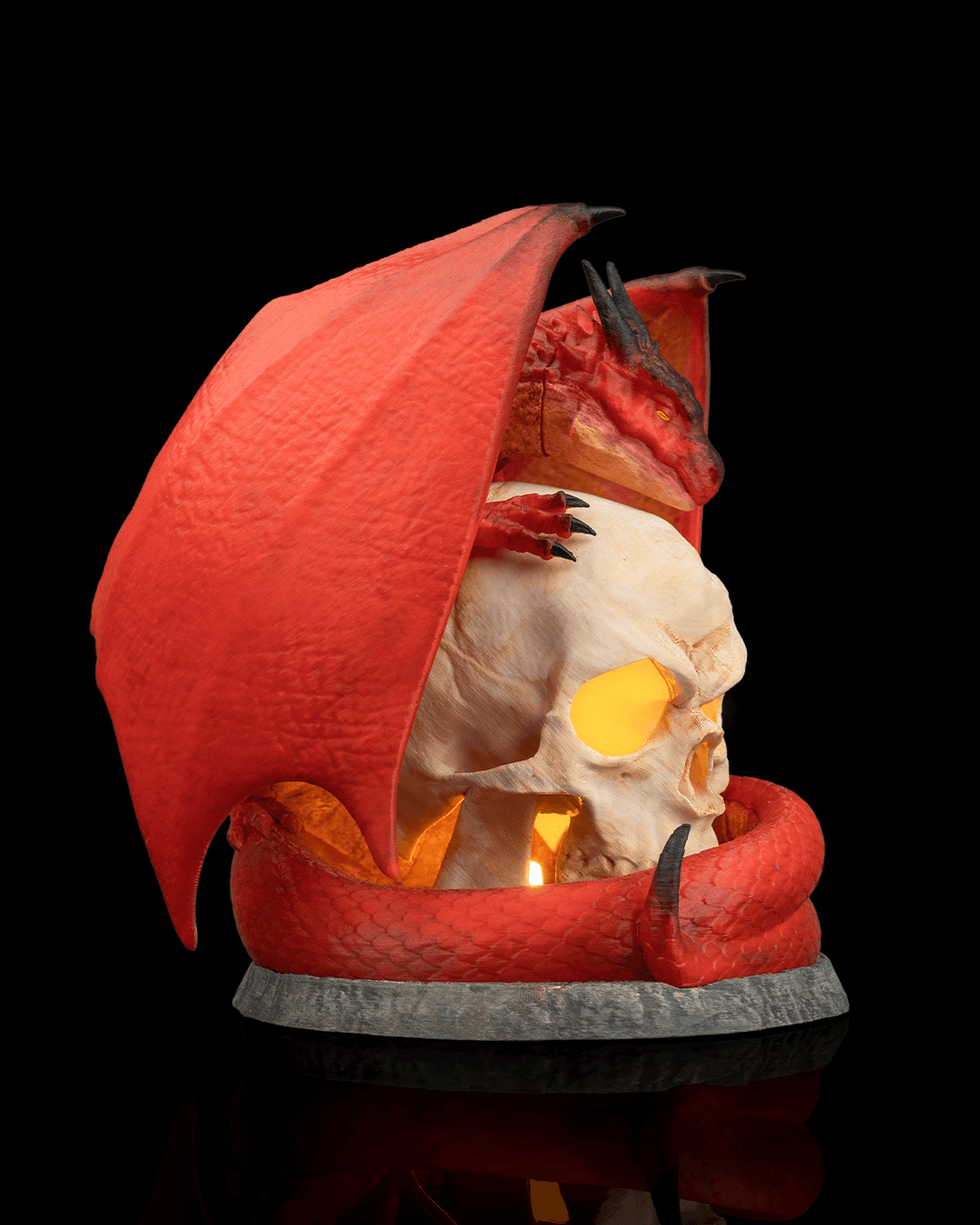 Necrodragon Table Lamp – Gothic Red Dragon with Skull Light | 3D Printed Halloween Dragon Lamp | Spooky Fantasy Home Decor (20cm)
