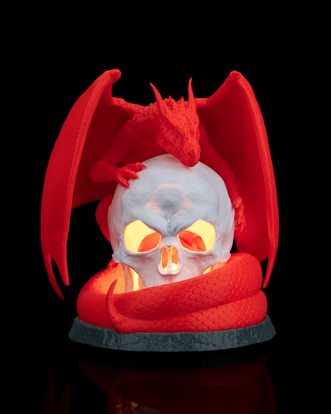 Necrodragon Table Lamp – Gothic Red Dragon with Skull Light | 3D Printed Halloween Dragon Lamp | Spooky Fantasy Home Decor (20cm)