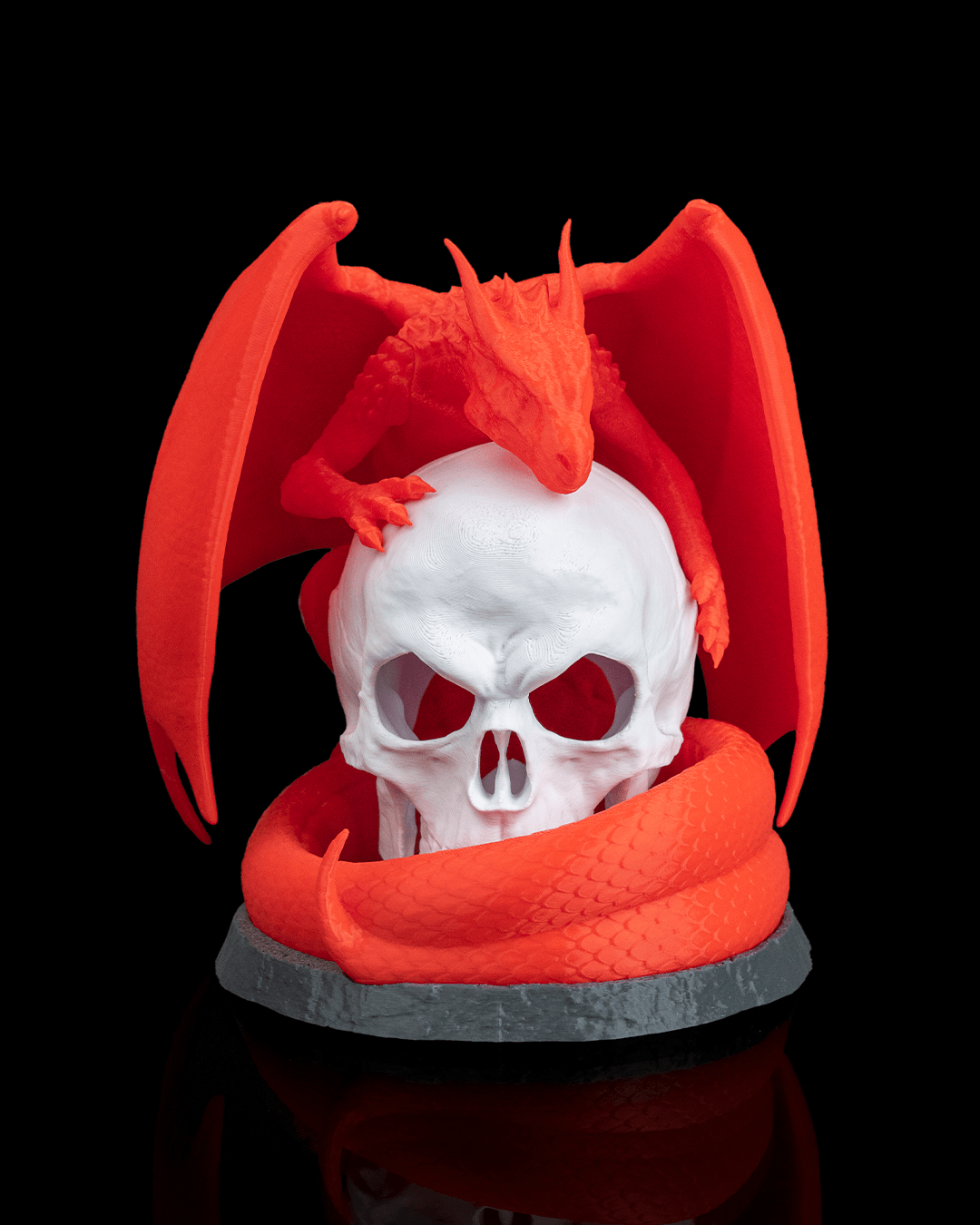 Necrodragon Table Lamp – Gothic Red Dragon with Skull Light | 3D Printed Halloween Dragon Lamp | Spooky Fantasy Home Decor (20cm)