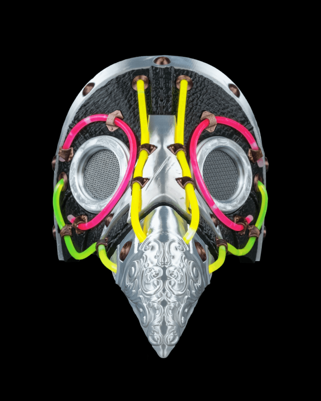 Neon Plague Mask – Masquerade Macabre Collection | 3D Printed Plague Doctor Halloween Cosplay Mask with Glow Sticks in 3 Sizes