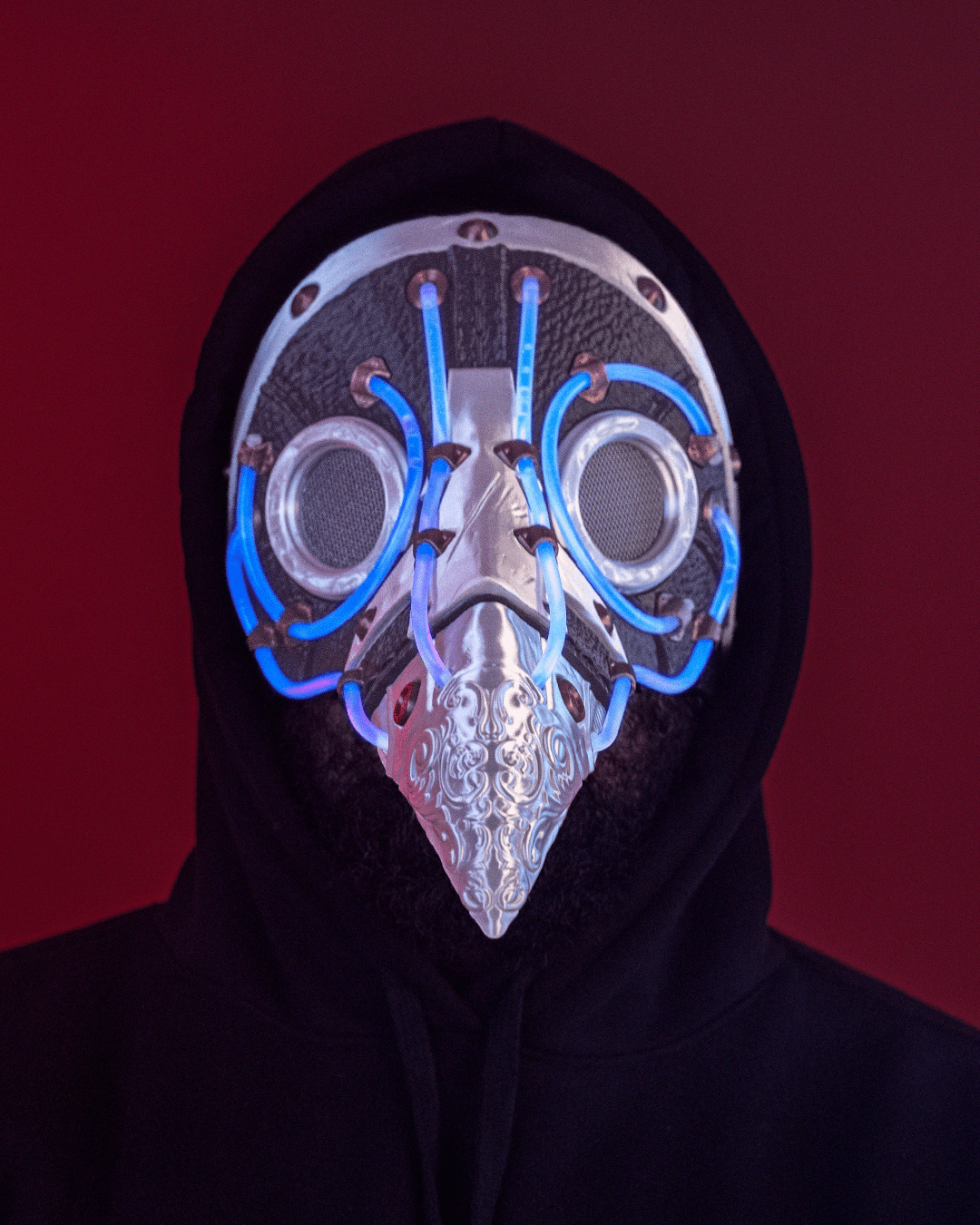 Neon Plague Mask – Masquerade Macabre Collection | 3D Printed Plague Doctor Halloween Cosplay Mask with Glow Sticks in 3 Sizes