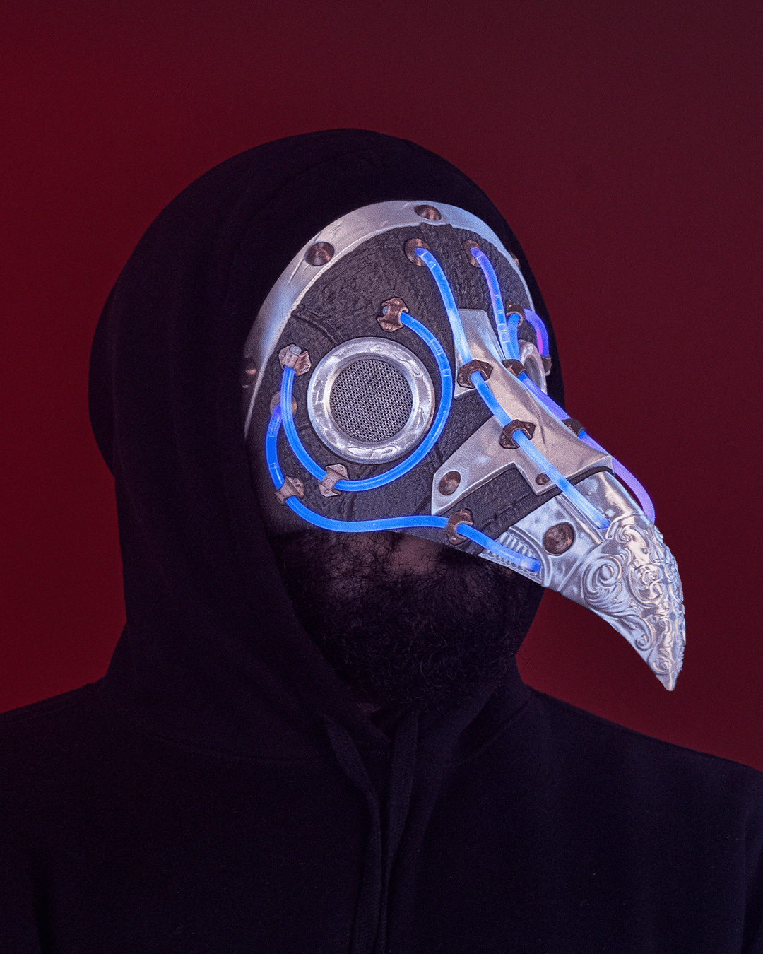 Neon Plague Mask – Masquerade Macabre Collection | 3D Printed Plague Doctor Halloween Cosplay Mask with Glow Sticks in 3 Sizes