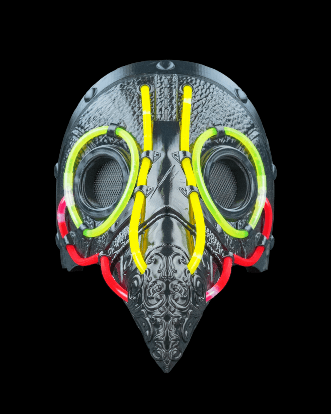 Neon Plague Mask – Masquerade Macabre Collection | 3D Printed Plague Doctor Halloween Cosplay Mask with Glow Sticks in 3 Sizes