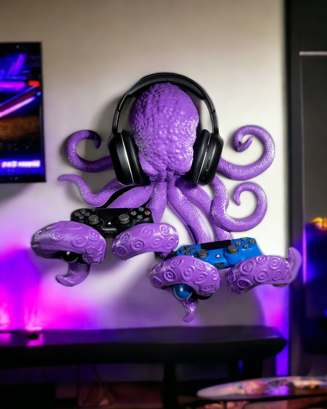 Octopus Controller & Headphone Holder – 3D Printed Gaming Stand | Compatible with PS5, Xbox & More