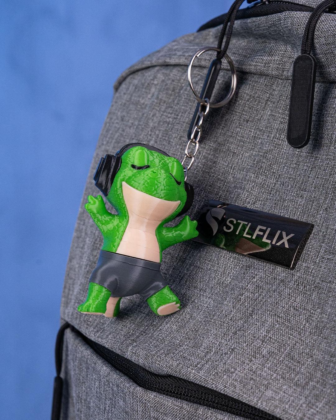 Rock 'n' Rawr Dino Keychain – Chill T-Rex with Headphones - Fusion Layer 3D