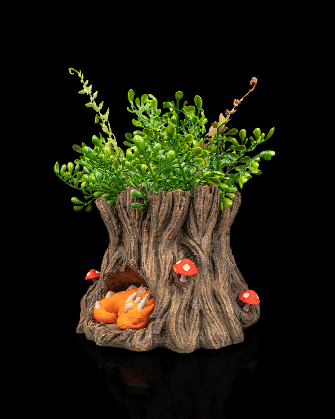 Snuggle Stump Dragon Planter – Fantasy Woodland Tree Stump Pot | 3D Printed Baby Dragon Home & Garden Décor