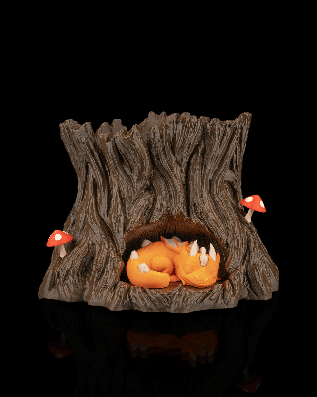 Snuggle Stump Dragon Planter – Fantasy Woodland Tree Stump Pot | 3D Printed Baby Dragon Home & Garden Décor