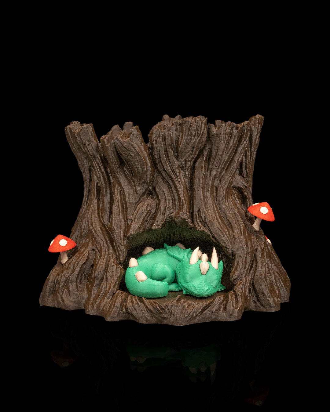 Snuggle Stump Dragon Planter – Fantasy Woodland Tree Stump Pot | 3D Printed Baby Dragon Home & Garden Décor