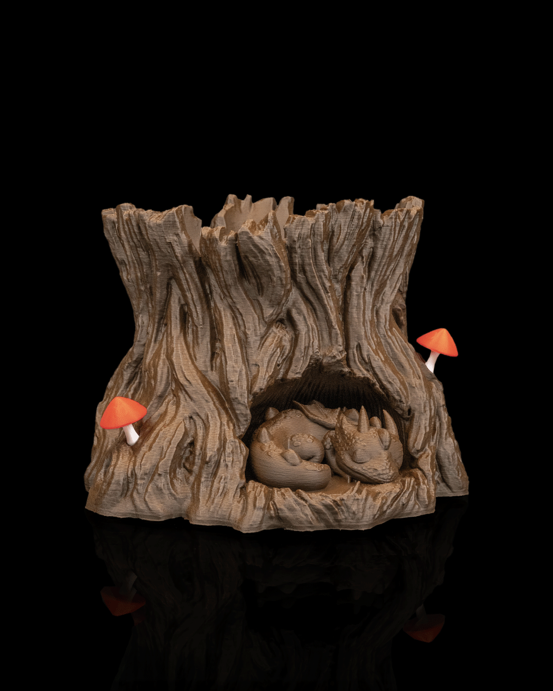 Snuggle Stump Dragon Planter – Fantasy Woodland Tree Stump Pot | 3D Printed Baby Dragon Home & Garden Décor