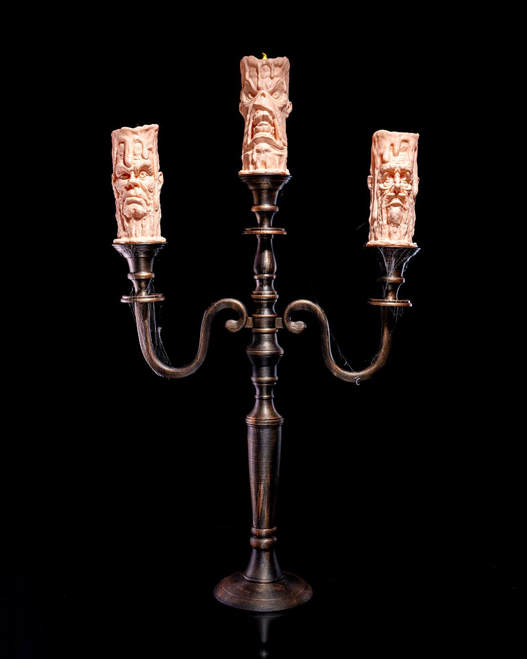 Soul-Lit Candelabra Haunted Triple Candle Display