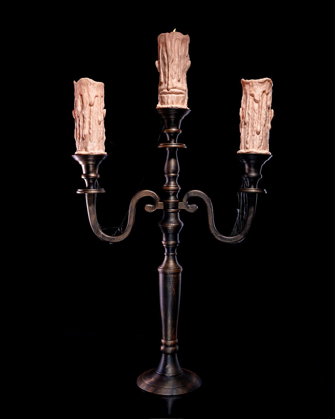Soul-Lit Candelabra Haunted Triple Candle Display