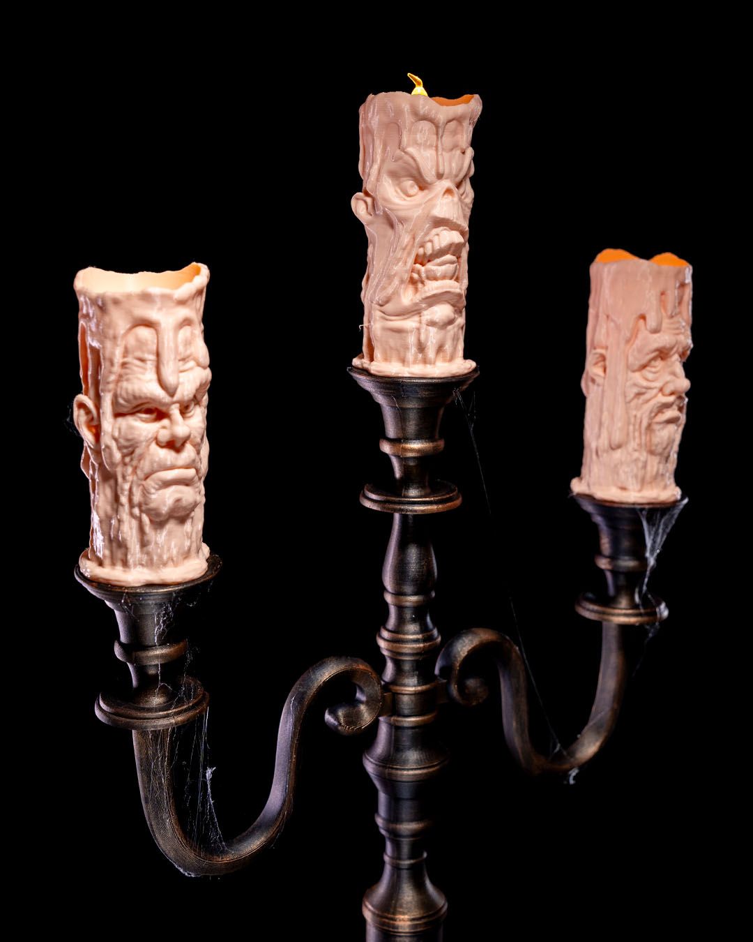 Soul-Lit Candelabra Haunted Triple Candle Display