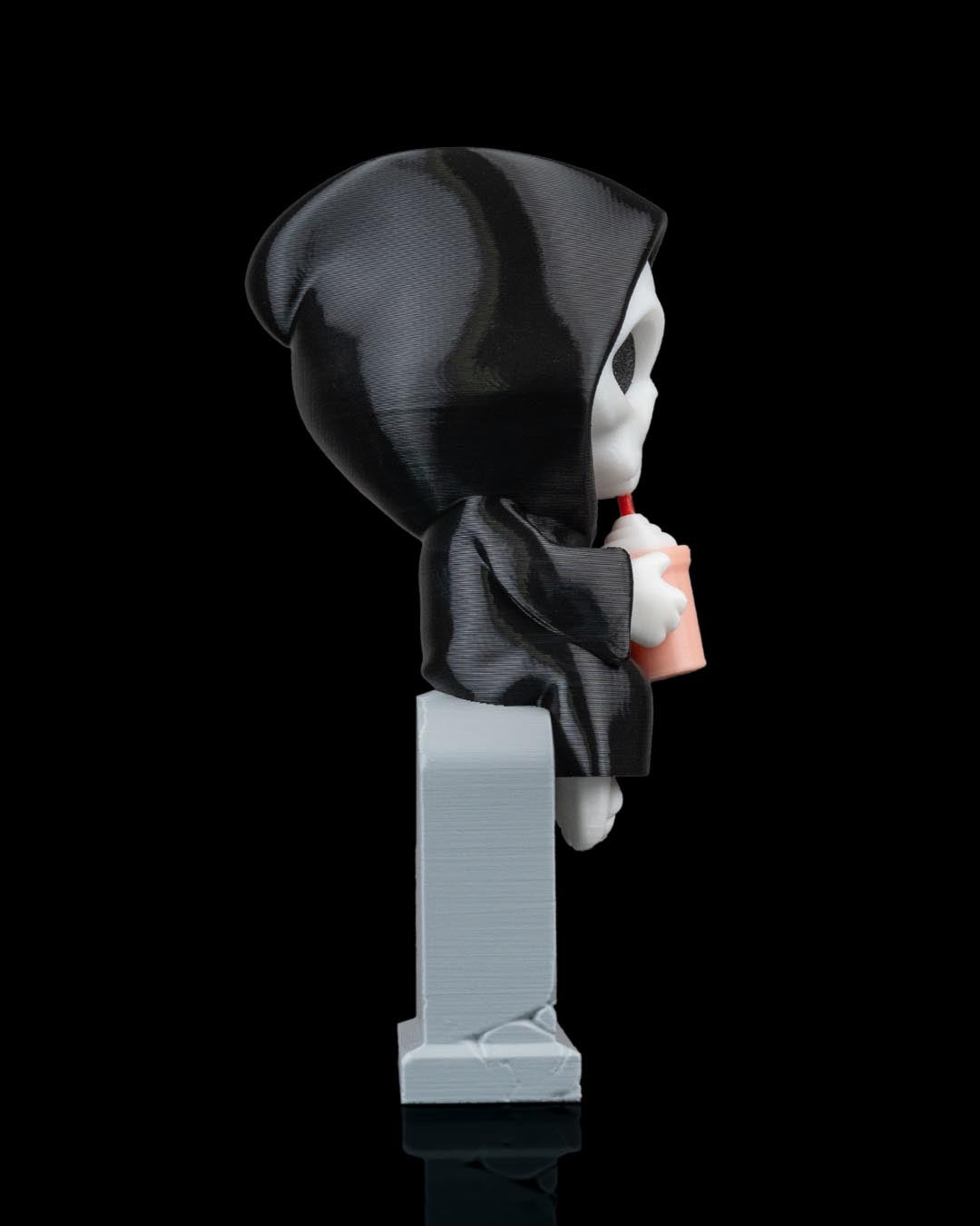 Sweet Rest Reaper Figurine – Grim Reaper on Tombstone with Drink | 3D Printed Halloween Collectible | Killer Holidays Collection