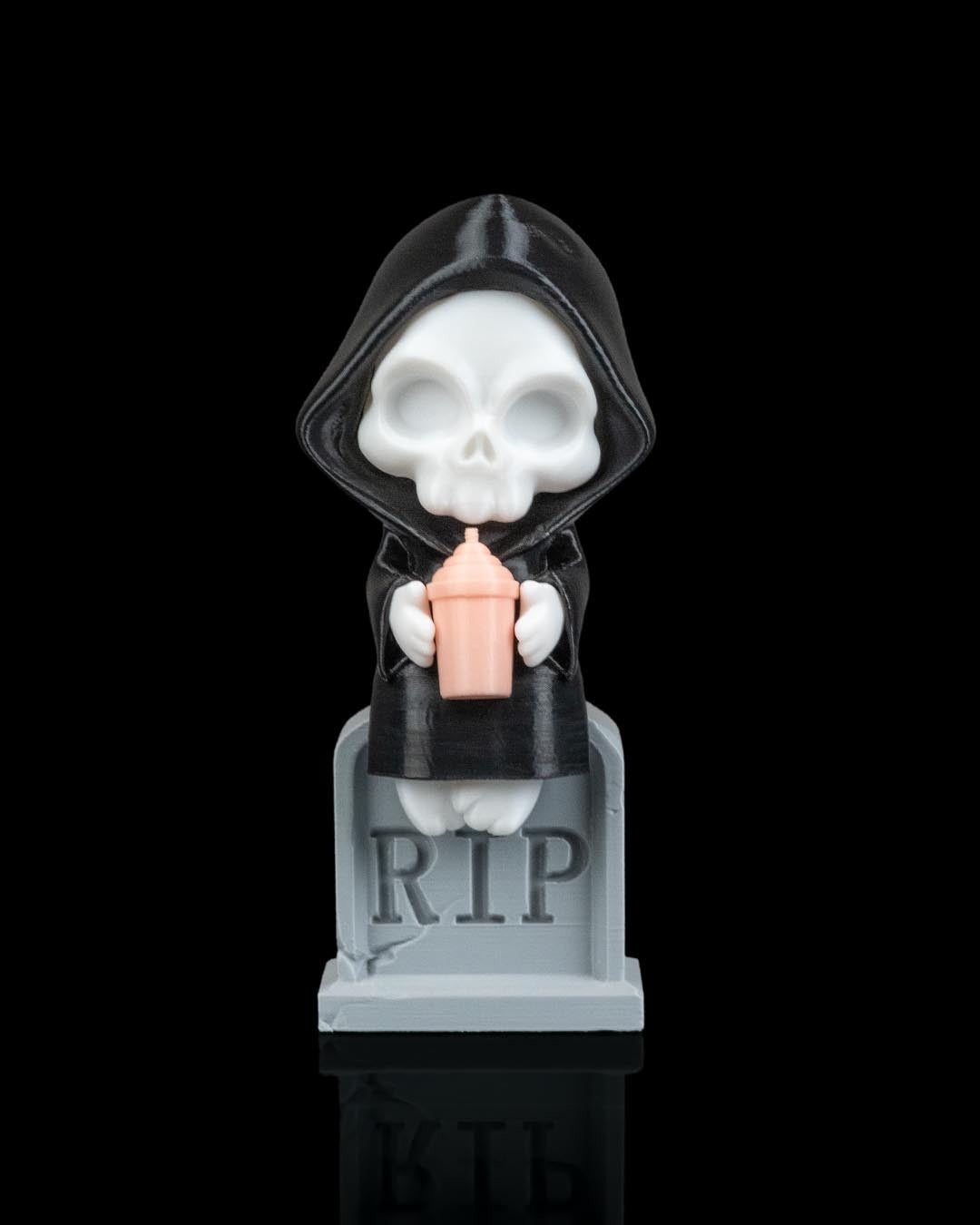 Sweet Rest Reaper Figurine – Grim Reaper on Tombstone with Drink | 3D Printed Halloween Collectible | Killer Holidays Collection