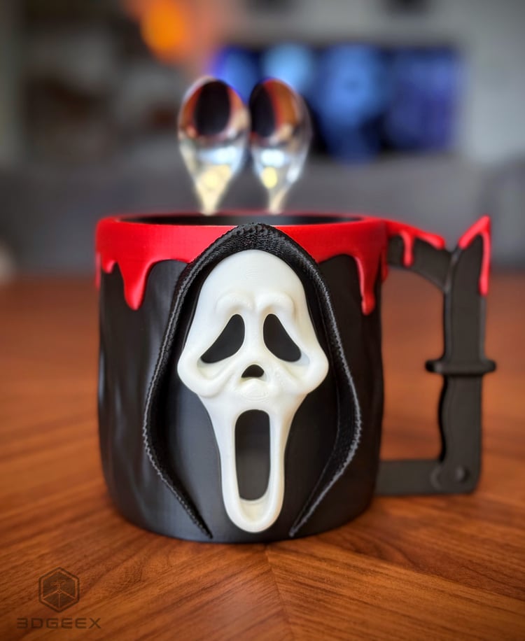 Ghost Face Ice Cream Pint Holder – 3D Printed Horror Movie Cozy | Scream-Inspired Dessert Cup | Halloween Gift | Left or Right Handle