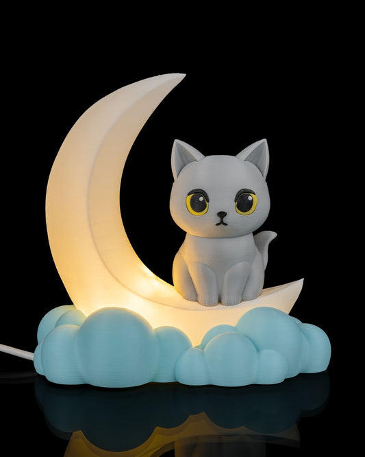 Moonlight Kitty Night Light Cat on Crescent Moon LED Lamp