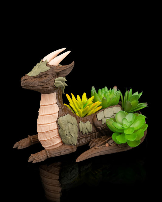 Barkscale Sentinel Dragon Planter – Fantasy Wooden Guardian Pot | 3D Printed Mythical Home & Garden Décor