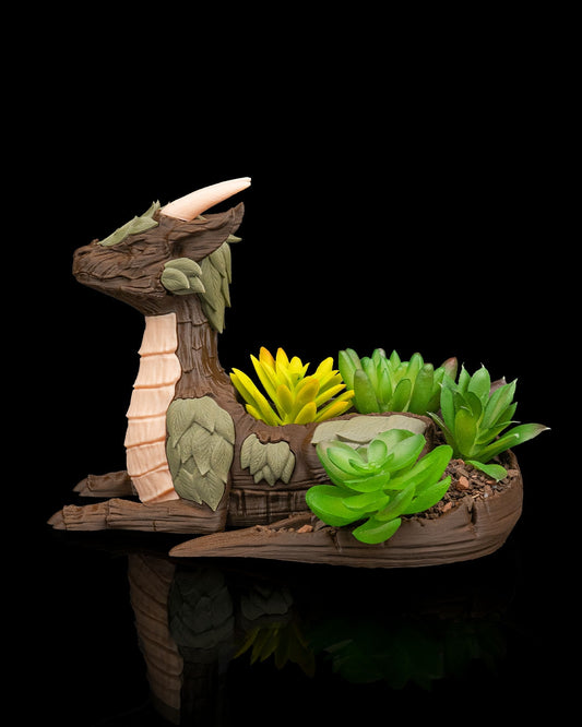 Barkscale Sentinel Dragon Planter – Fantasy Wooden Guardian Pot | 3D Printed Mythical Home & Garden Décor