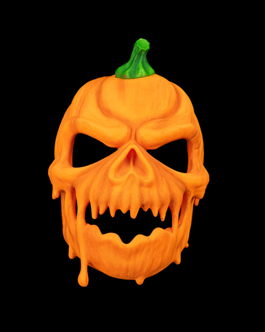 Carved in Fear Pumpkin Skull Mask – Horror Halloween Cosplay Mask | 3D Printed Jack-o’-Lantern Skull Hybrid Costume Prop