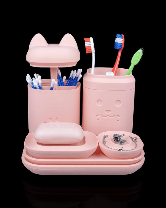 Clean Kitty – Complete Bath Organizer Set with Purrfect Charm - Fusion Layer 3D