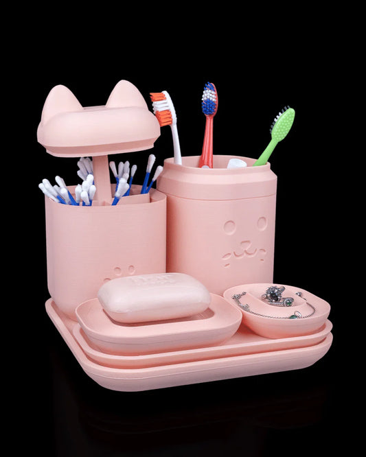 Clean Kitty – Complete Bath Organizer Set with Purrfect Charm - Fusion Layer 3D