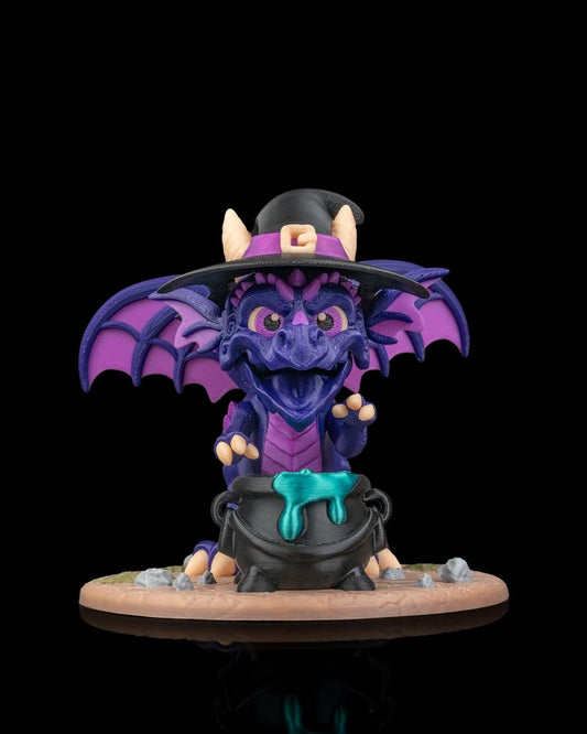 Coven Lord Dragon Figurine – Witch Dragon Statue with Cauldron | Dracoween Halloween Dragon Collectible | Gothic Fantasy Home Décor
