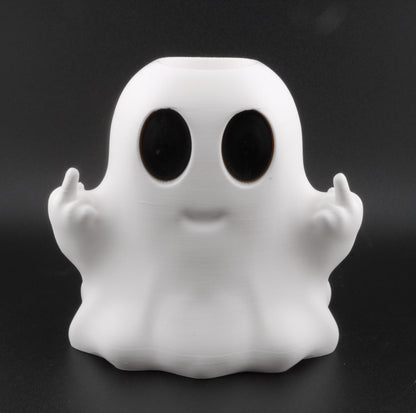 Funny Ghost Candle Holder – 3D Printed Halloween Decor with Dual LED Candles | Spooky Middle Finger Ghost Light (4.5")