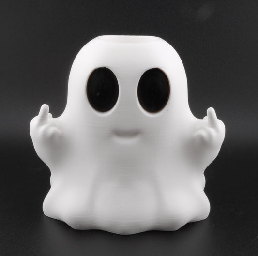 Funny Ghost Candle Holder – 3D Printed Halloween Decor with Dual LED Candles | Spooky Middle Finger Ghost Light (4.5")