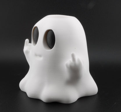 Funny Ghost Candle Holder – 3D Printed Halloween Decor with Dual LED Candles | Spooky Middle Finger Ghost Light (4.5")
