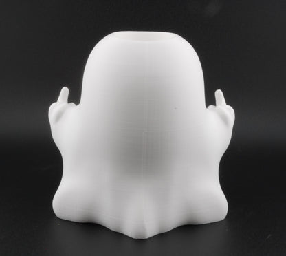 Funny Ghost Candle Holder – 3D Printed Halloween Decor with Dual LED Candles | Spooky Middle Finger Ghost Light (4.5")