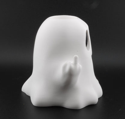 Funny Ghost Candle Holder – 3D Printed Halloween Decor with Dual LED Candles | Spooky Middle Finger Ghost Light (4.5")