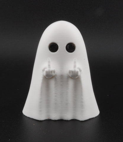 Funny Ghost Figurine – 3D Printed Halloween Decor | Solid Middle Finger Ghost Statue (3")