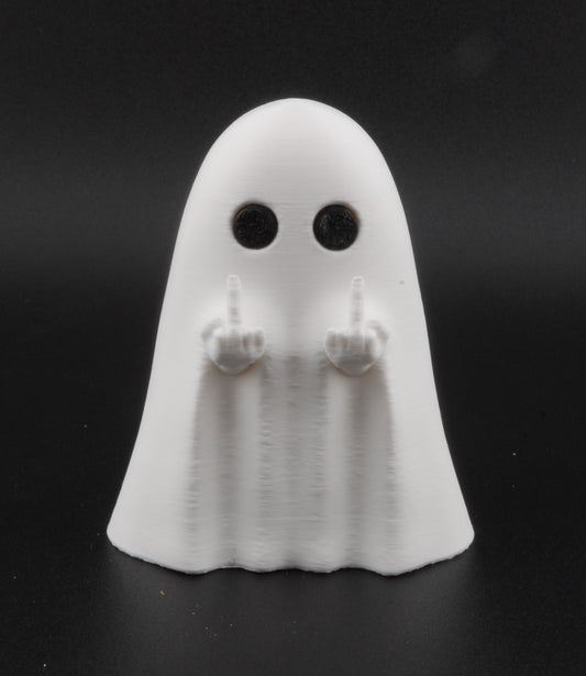 Funny Ghost Figurine – 3D Printed Halloween Decor | Solid Middle Finger Ghost Statue (3")
