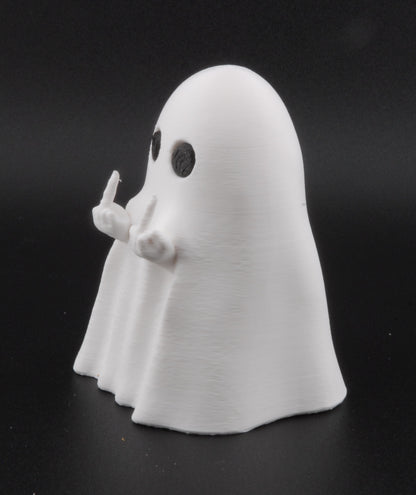 Funny Ghost Figurine – 3D Printed Halloween Decor | Solid Middle Finger Ghost Statue (3")